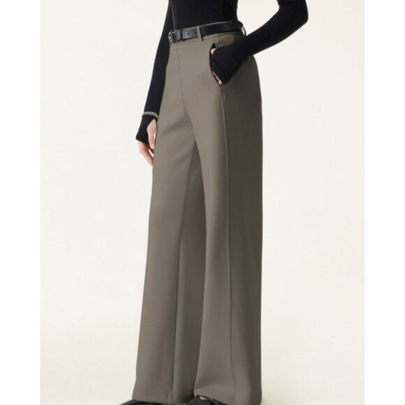 OGL Pants - OGL Olive Stretch Cotton Blend Wide Leg Zip Pocket Pull On Pants Petite Medium